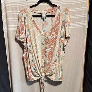 Floral V-Neck Tie-Front Blouse